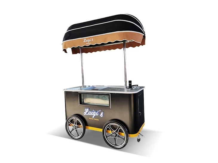 custom Italian ice cream cart with a freezer